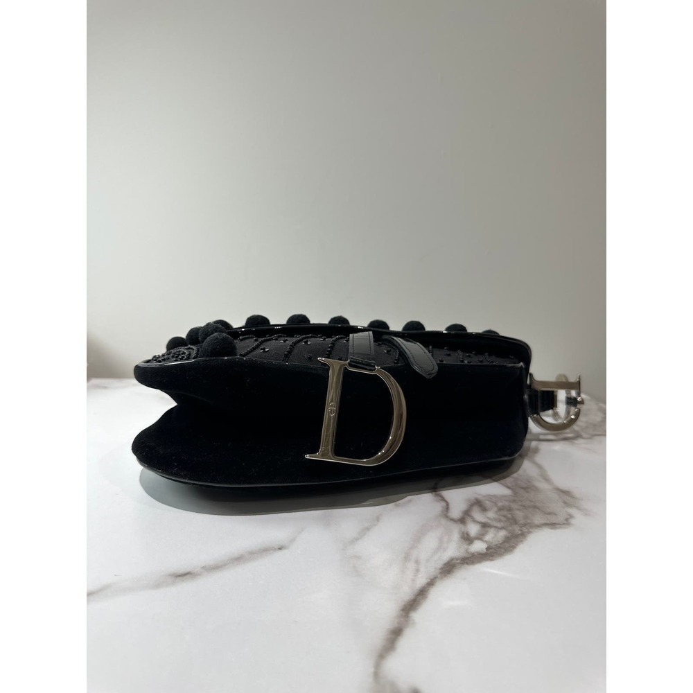 Dior Black Pom Pom Velvet Saddle Bag - Picture 6 of 6